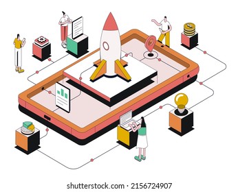 Modern isometric design illustration of Startup. Teamwork business concept. Can be used for website and mobile website or Landing page. Easy to edit and customize. Vector illustration