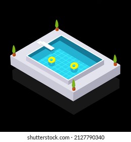 Modern Isometric design swimming pool, 3D, Cute illustration.
