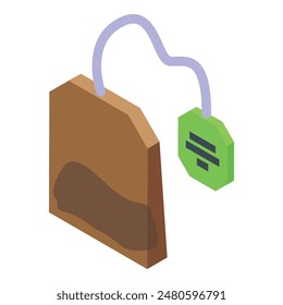 Modern isometric design of a tea bag with label, ideal for food and beverage themes