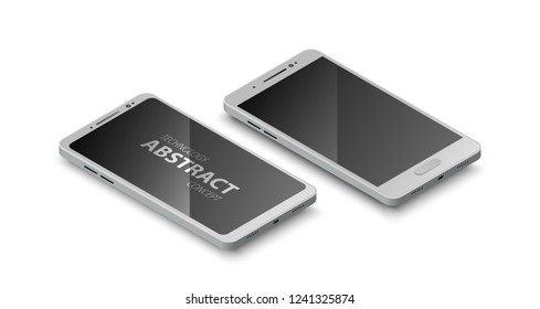 Modern isometric digital device mock up. Sale banner, special offer flayer, leaflet design. Vector illustration.