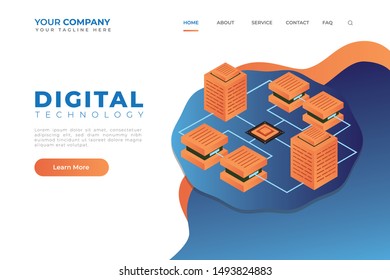 Modern Isometric Digital Technology Web Landing Page Header Vector