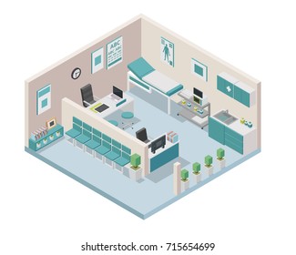 Modern Isometric Doctor Clinic Interior Design
