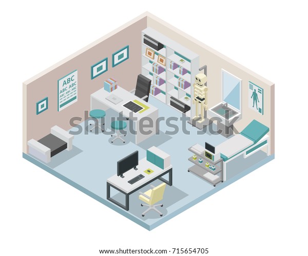 Modern Isometric Doctor Clinic Interior Design Stock