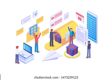 Modern Isometric Email Marketing Illustration, Web Banners, Suitable for Diagrams, Infographics, Book Illustration, Game Asset, And Other Graphic Related Assets