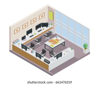 Modern Isometric Employee Office Space Interior Design