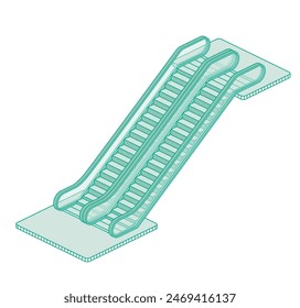 Moderna escalera isométrica. Ilustración vectorial. Objeto de contorno aislado sobre fondo blanco.