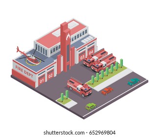 Modern Isometric Fire Department Building