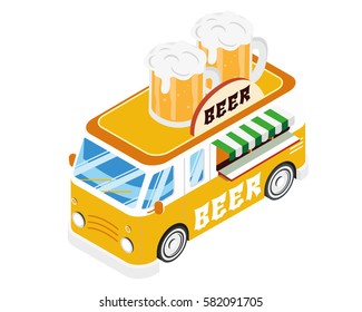 Modern Isometric Food Truck Vehicle - Beer Bar