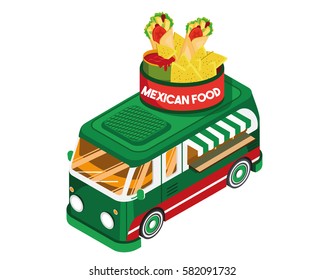 Modern Isometric Food Truck Vehicle - Mexican Food