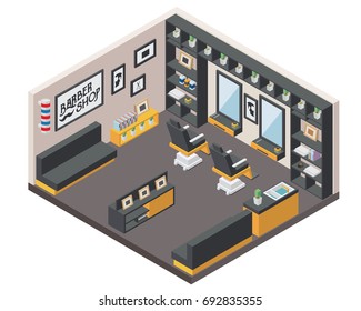 Modern Isometric Gentleman Barbershop Business Interior Design