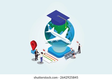 Modern Isometric Global education student exchange, isometric composition with earth globe academic hat and human characters of students vector illustration
See less