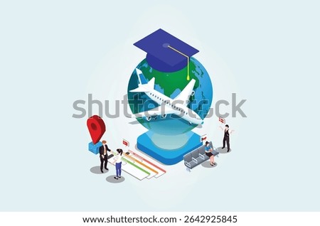 Modern Isometric Global education student exchange, isometric composition with earth globe academic hat and human characters of students vector illustration
See less