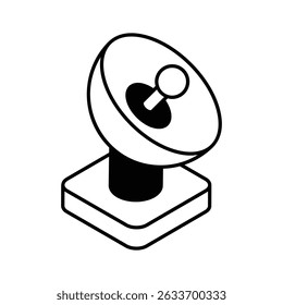 Um ícone de glifo isométrico moderno da antena parabólica