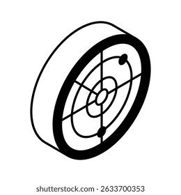 A modern isometric glyph icon of parabolic dish antenna