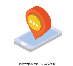 Icono moderno de navegación GPS isométrico en el teléfono.3d cartoon de mapa naranja de dibujos animados Icono de ilustración Vector.
