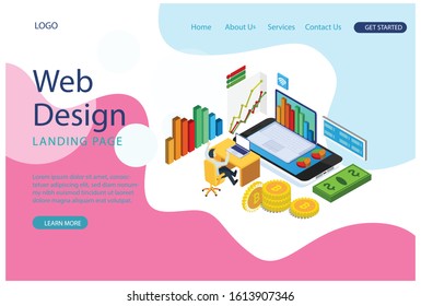 Modern isometric graph analysis and online data processing. online based vector illustration Suitable for Diagrams, Infographics, Game Asset, And Other Graphic Related Assets
