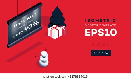 Modern Isometric Happy New Year Background. Vector Template For 2019 Gift Cards, Promotional Web Pages, Sale Billboards.