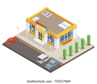 Modern Isometric Hardware Tools Store Commercial Building Illustration