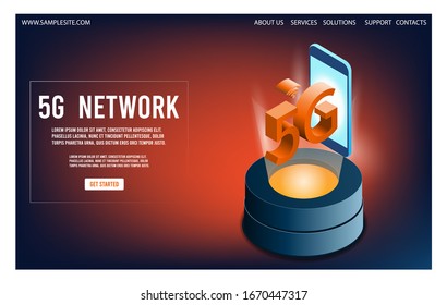 Modern Isometric hi-tech smartphone with 5g concept for website and mobile website. 
Easy to edit and customize. Vector illustration