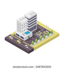 Modern isometric hotel illustrated in vector