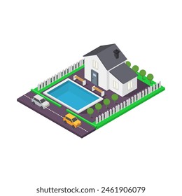 Modern isometric house illustrated on white background