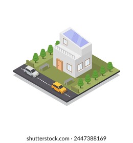 Casa isométrica moderna ilustrada en Vector