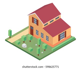 Modern Isometric House Illustration, Suitable for Diagrams, Infographics, Game, Map, Illustration, And Other Graphic Related Assets
