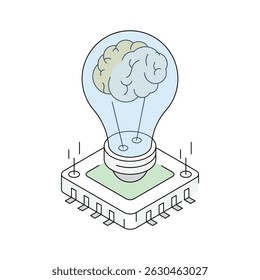 A modern isometric icon of ai thinking process