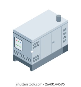 A modern isometric icon of backup power generator