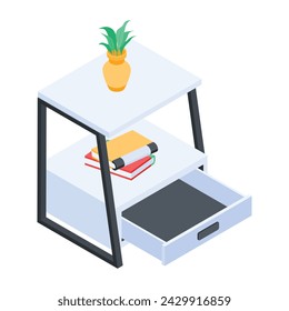 Modern isometric icon of a bedside drawer