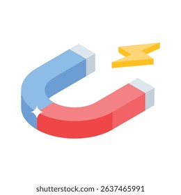 A modern isometric icon of classroom demonstration horseshoe magnet