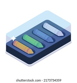 Icono isométrico moderno de caja de crayones 