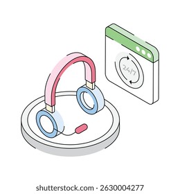 Un icono isométrico moderno del tablero de Asistencia al cliente
