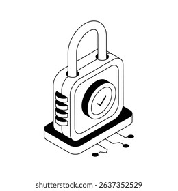 A modern isometric icon of digital padlock security lock
