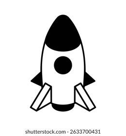 Modern isometric icon displaying a rocket launch