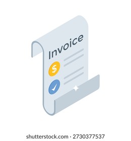 A modern isometric icon of ecommerce invoice and billing document.