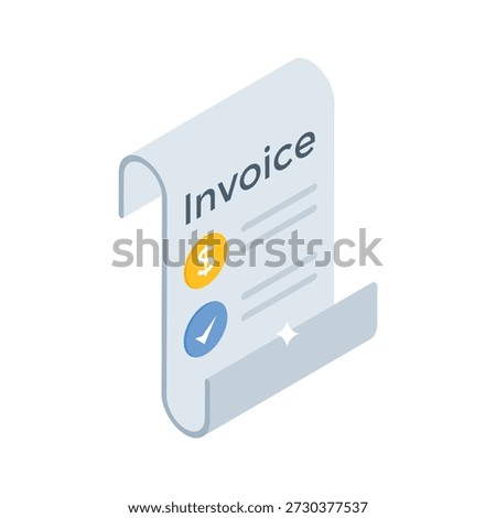 A modern isometric icon of ecommerce invoice and billing document.