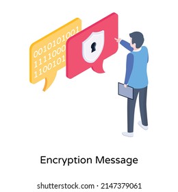 A modern isometric icon of encryption message 

