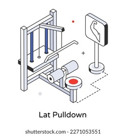 Modern isometric icon of lat pulldown machine 