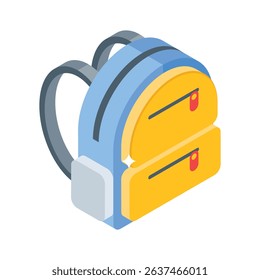 A modern isometric icon of packed school bag