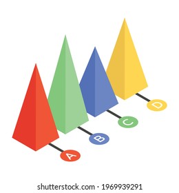 Modern isometric icon of pyramid chart