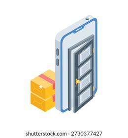 A modern isometric icon representing ecommerce doorstep delivery