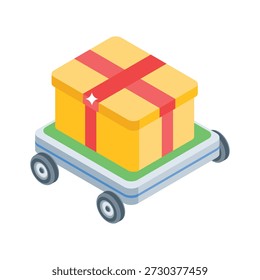 Um ícone isométrico moderno que representa o carrinho de entrega de encomendas de comércio eletrônico.