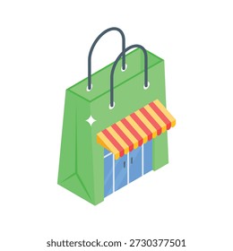 A modern isometric icon representing ecommerce shopping bags
