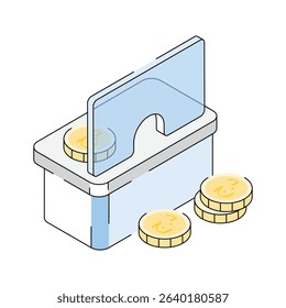Modern isometric icon representing exchange counter booth