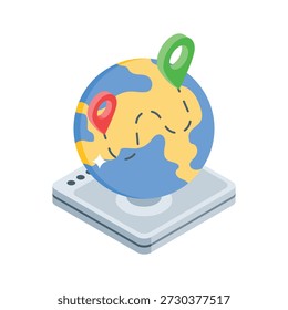 Um ícone isométrico moderno que representa a localização global de compras de comércio eletrônico