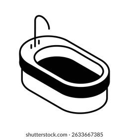A modern isometric icon showcasing a sleek bathtub