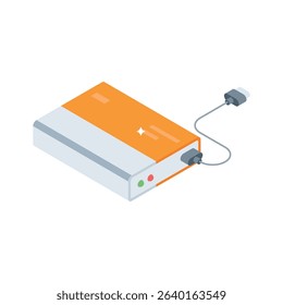 A modern isometric icon showing external hdd device connection