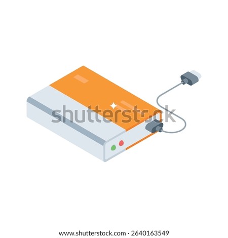 A modern isometric icon showing external hdd device connection