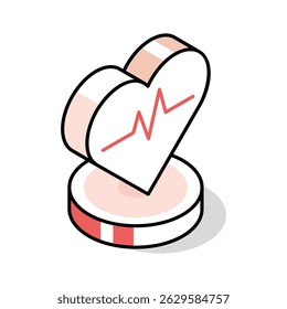 A modern isometric icon showing heartbeat, easy to edit